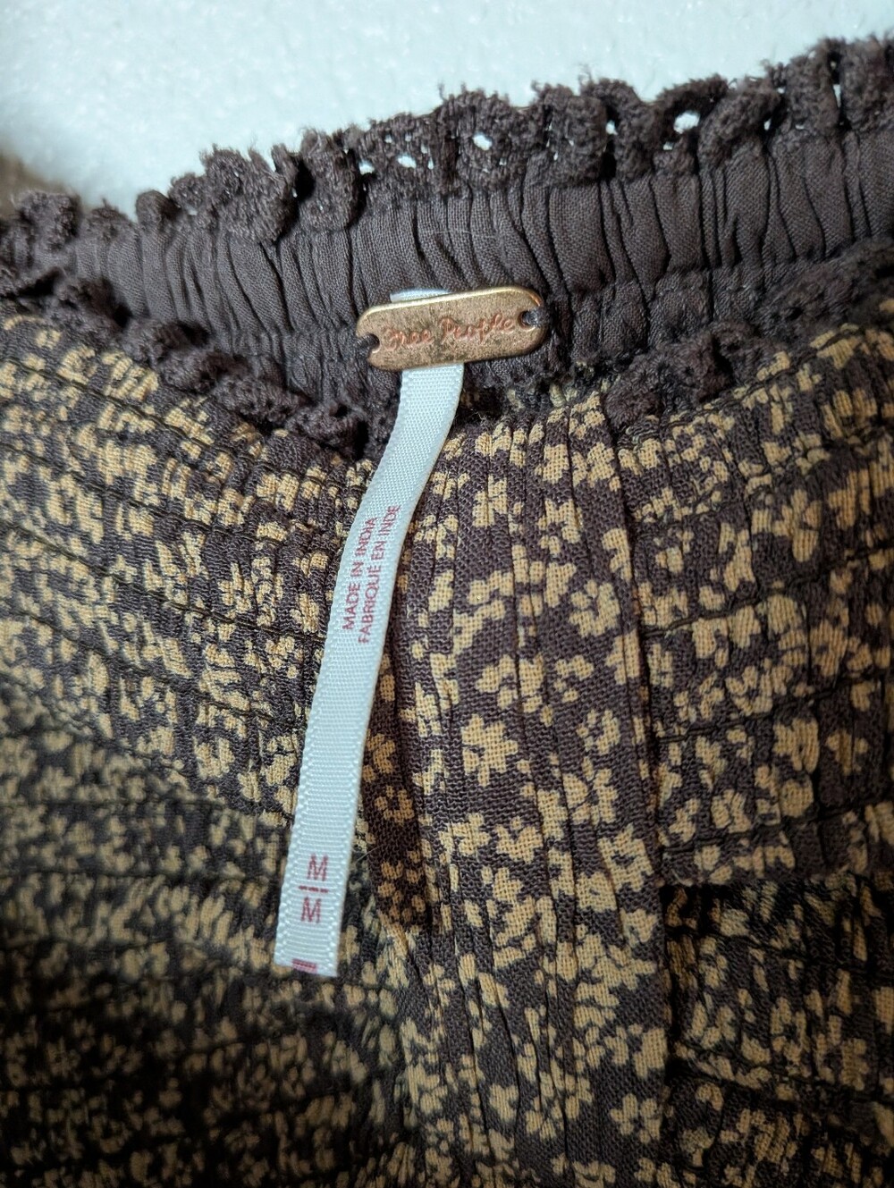 Free People Brown Floral Cropped Boho Brittnee Peplum Babydoll Peasant Top M - Picture 5 of 7